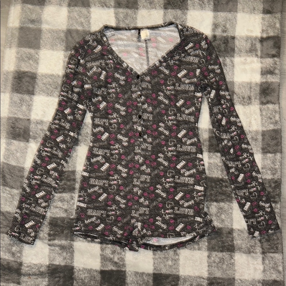 Black and Pink Graphic Long Sleeve Top